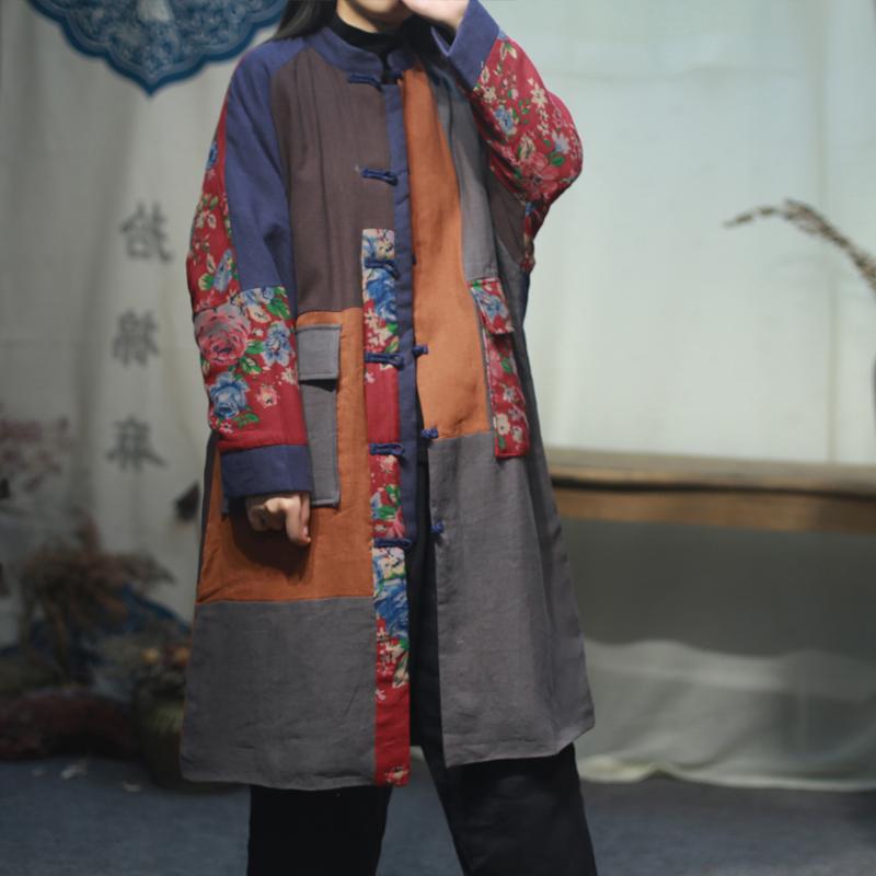 Chinese Style Patchwork Plus Size Winter Coat