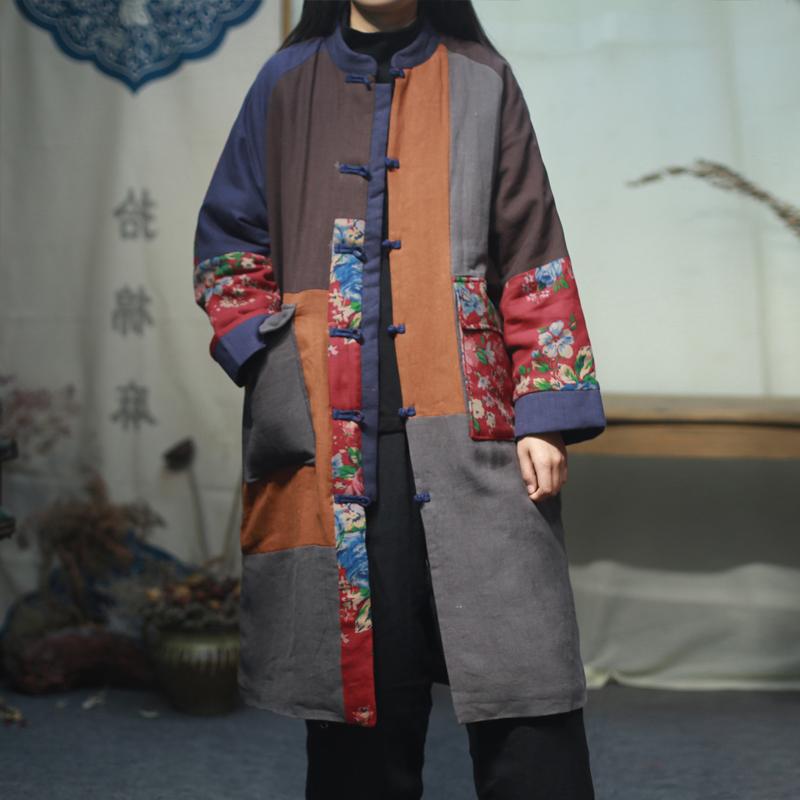 Chinese Style Patchwork Plus Size Winter Coat