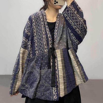 Chinese Style Printed Loose Retro Cotton Coat Jan 2021-New Arrival One Size Blue Thick 
