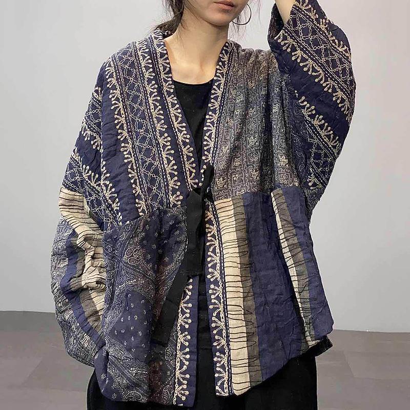 Chinese Style Printed Loose Retro Cotton Coat Jan 2021-New Arrival One Size Blue Thin 