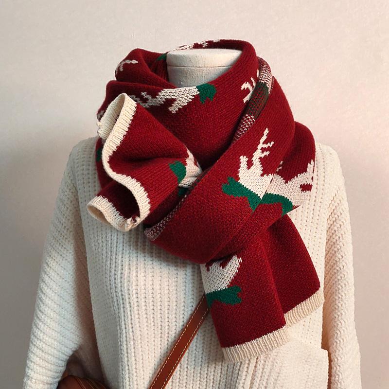Christmas Elk Women Winter All-match Scarf Dec 2020-New Arrival 200*42 Christmas red 