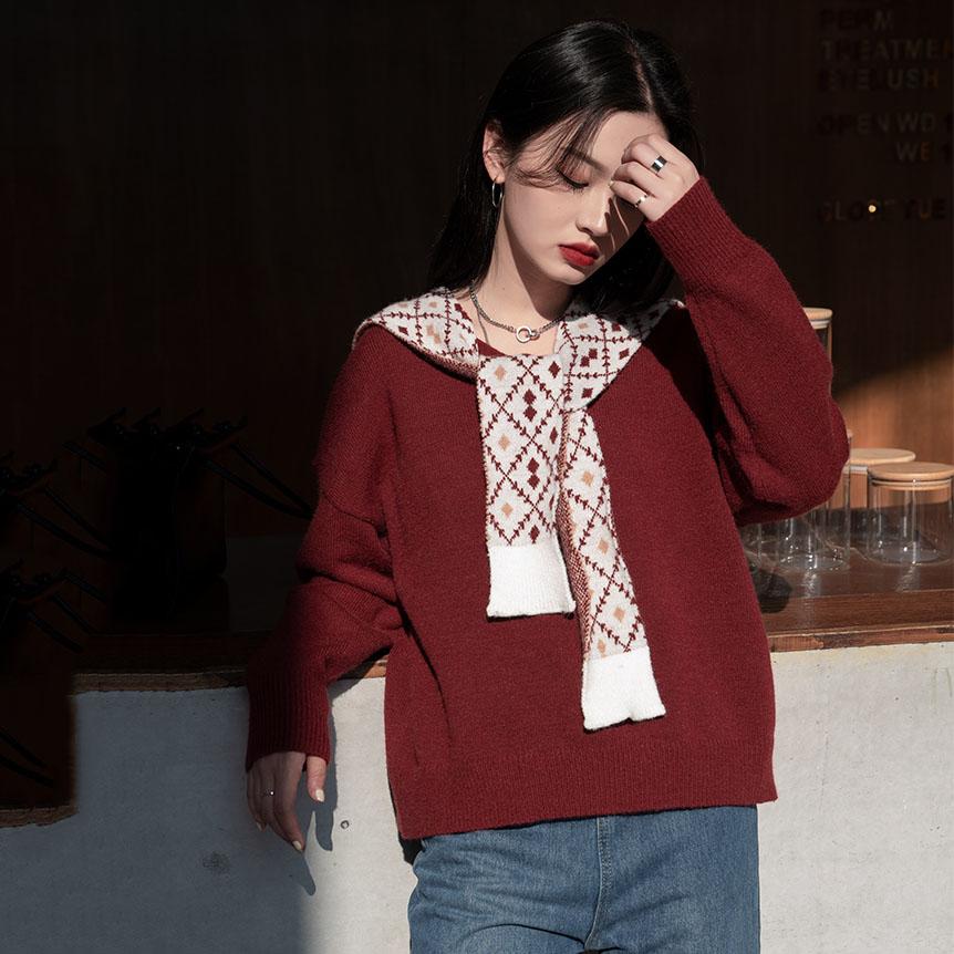 Christmas Loose Fake Two-piece Shawl Sweater