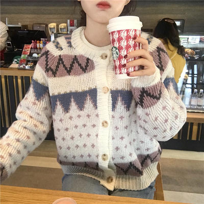 Christmas Retro All-match Thick Cardigan Sweater Dec 2020-New Arrival FREE SIZE WHITE 