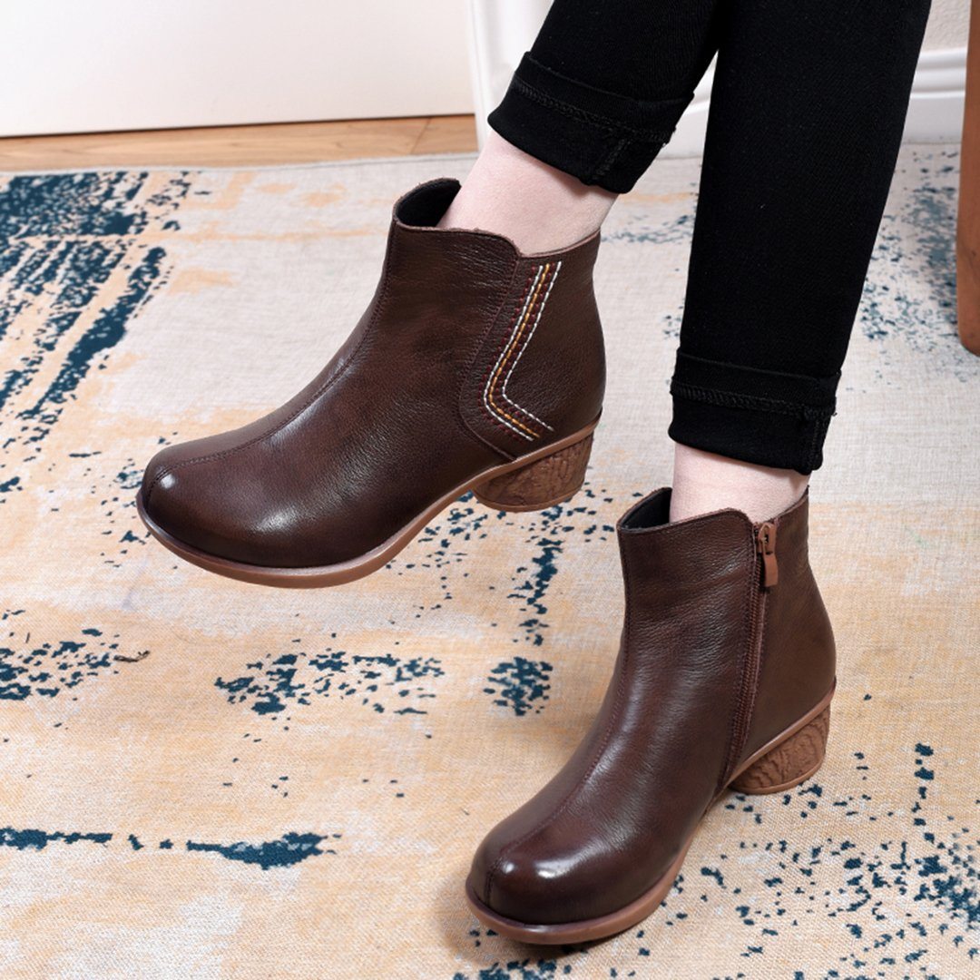 Chunky Heels Topstiching Boots 2019 New December 35 Coffee 
