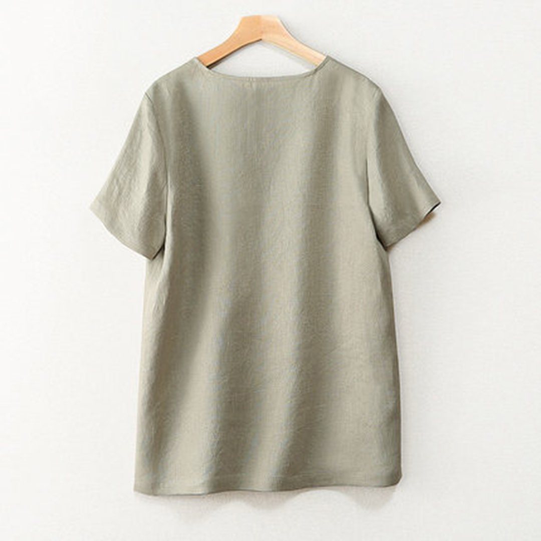 Classic Side Slits Linen T-shirt May 2020-New Arrival 
