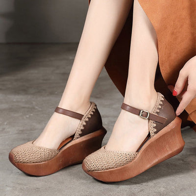 Closed Toe Plait Wedge Casual Style Shoes 2020 New January 35 Coffee 
