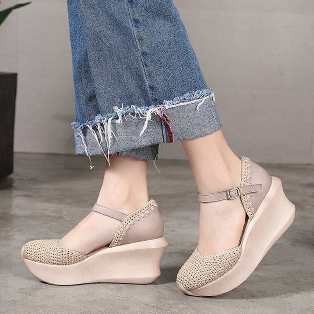 Closed Toe Plait Wedge Casual Style Shoes