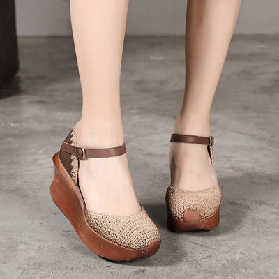 Closed Toe Plait Wedge Casual Style Shoes