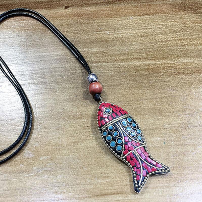 Color Fish Long Retro Necklace Clothes Accessories ACCESSORIES Red 