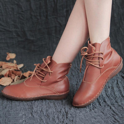Comfortable Sewing Lace Up Platform Leather Boots