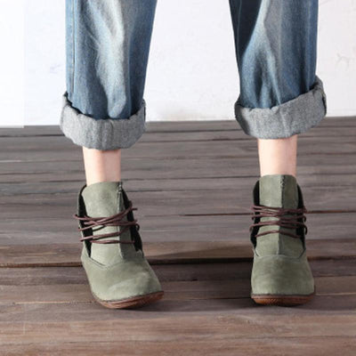 Comfortable Sewing Lace Up Platform Leather Boots