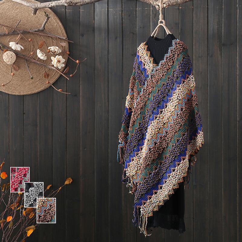 Contrast Color Cutout Fringed Shawl Sweater