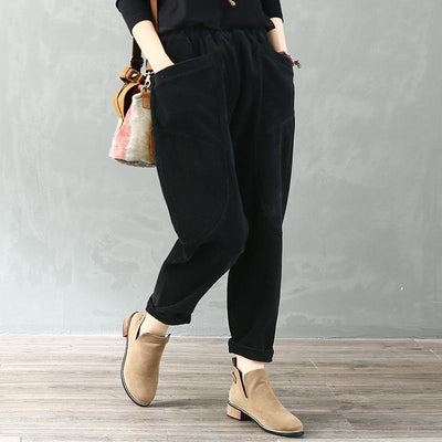 Corduroy Casual Pants Autumn And Winter New Retro Carrot Pants OCT M black 