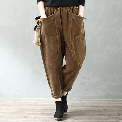Corduroy Casual Pants Autumn And Winter New Retro Carrot Pants OCT M brown 