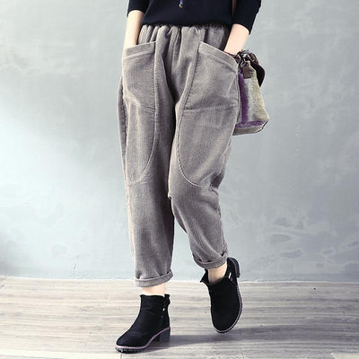 Corduroy Casual Pants Autumn And Winter New Retro Carrot Pants OCT M gray 