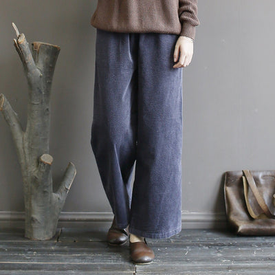 Corduroy Casual Wide Leg Pants Spring March-2020-New Arrival M Gray 