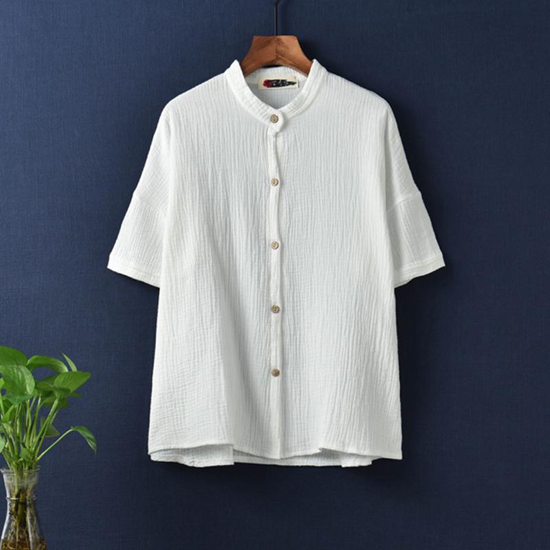 Cotton And Linen Comfortable Blouse May 2021 New-Arrival One Size White 