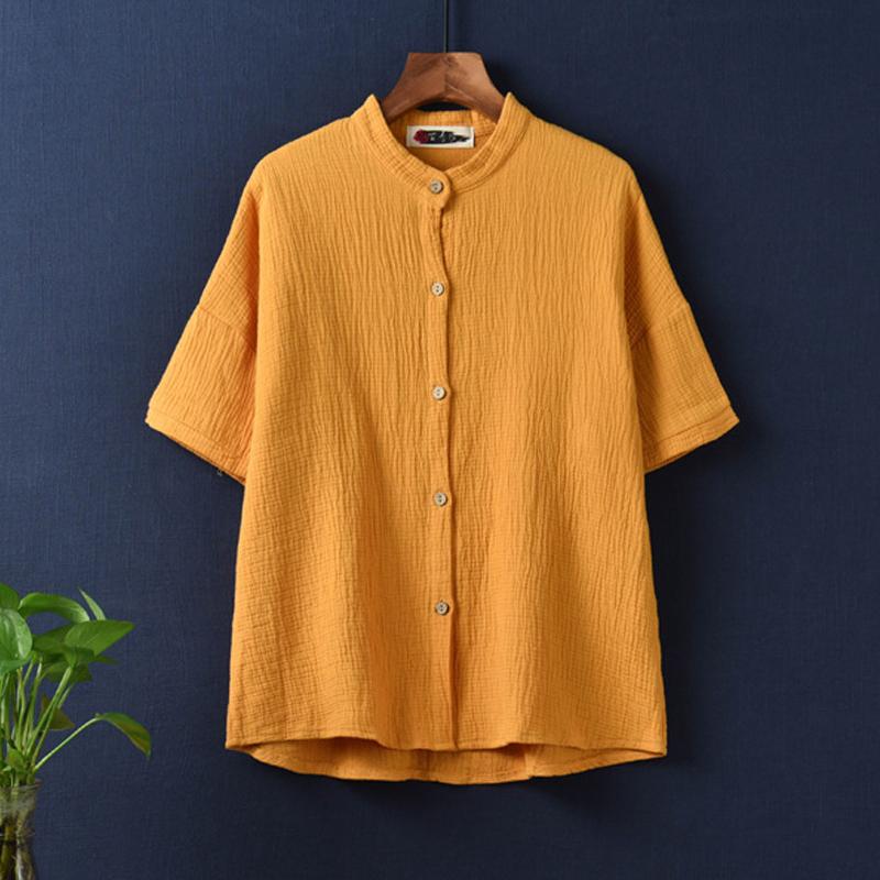 Cotton And Linen Comfortable Blouse May 2021 New-Arrival One Size Yellow 