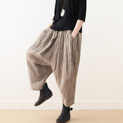 Cotton And Linen Lantern Wide-leg Pants September 2020 new arrival Brown 