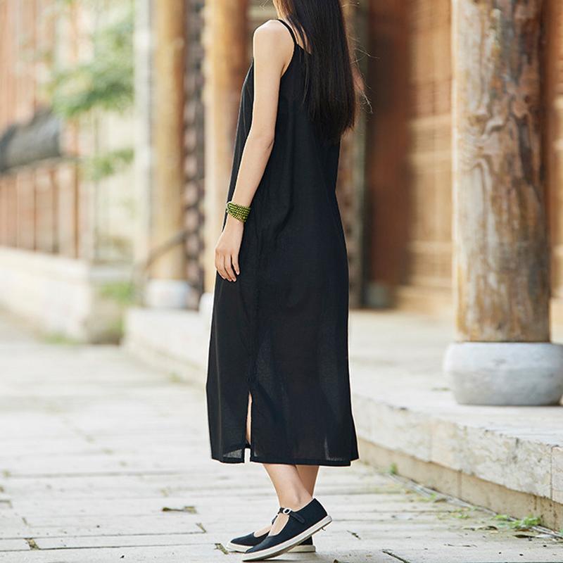 Cotton And Linen Loose Camisole Long Skirt May 2021 New-Arrival One Size Black 