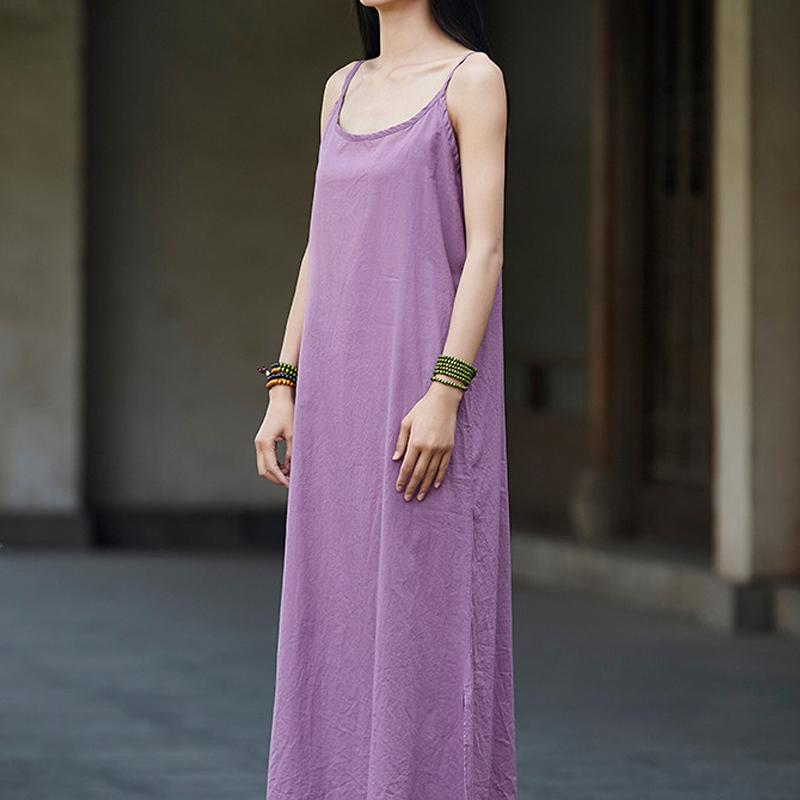 Cotton And Linen Loose Camisole Long Skirt May 2021 New-Arrival One Size Purple 