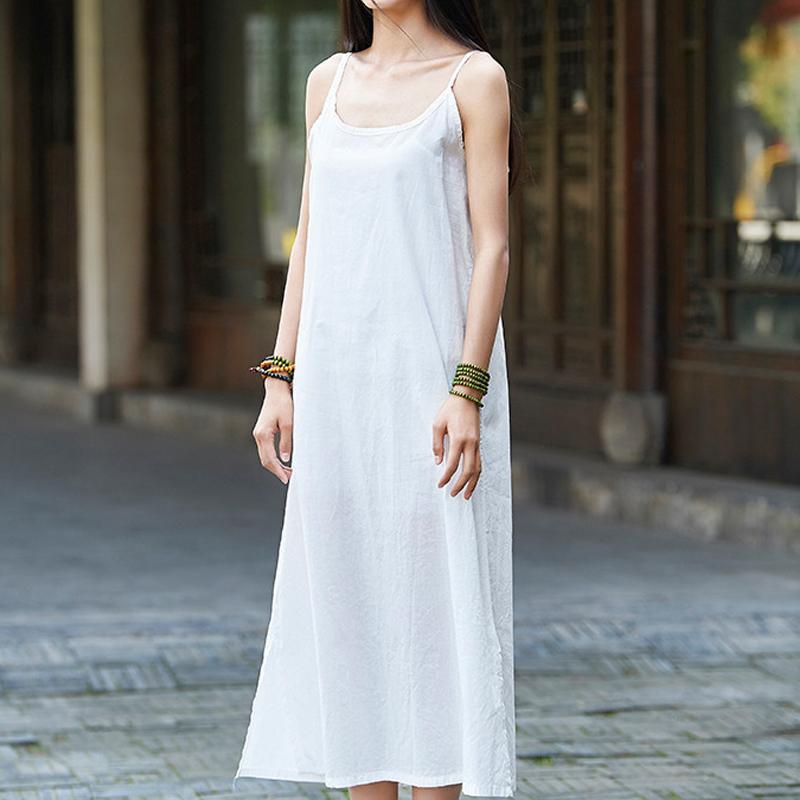Cotton And Linen Loose Camisole Long Skirt