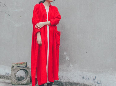 Cotton And Linen Women's Loose Cardigan Wild Long Coat 2019 April New One Size Red 