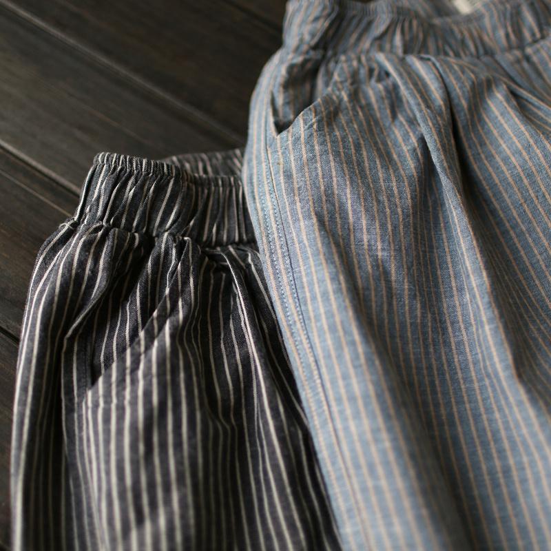 Cotton Linen Casual Loose Striped Pants