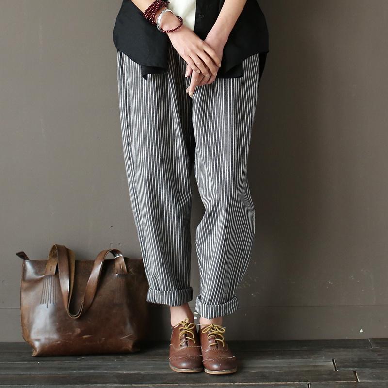Cotton Linen Casual Loose Striped Pants March-2020-New Arrival 