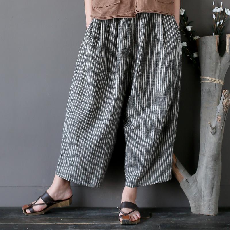 Cotton Linen Casual Striped Wide Leg Pants – Babakud