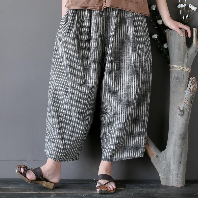 Cotton Linen Casual Striped Wide Leg Pants March-2020-New Arrival One Size As the picture 