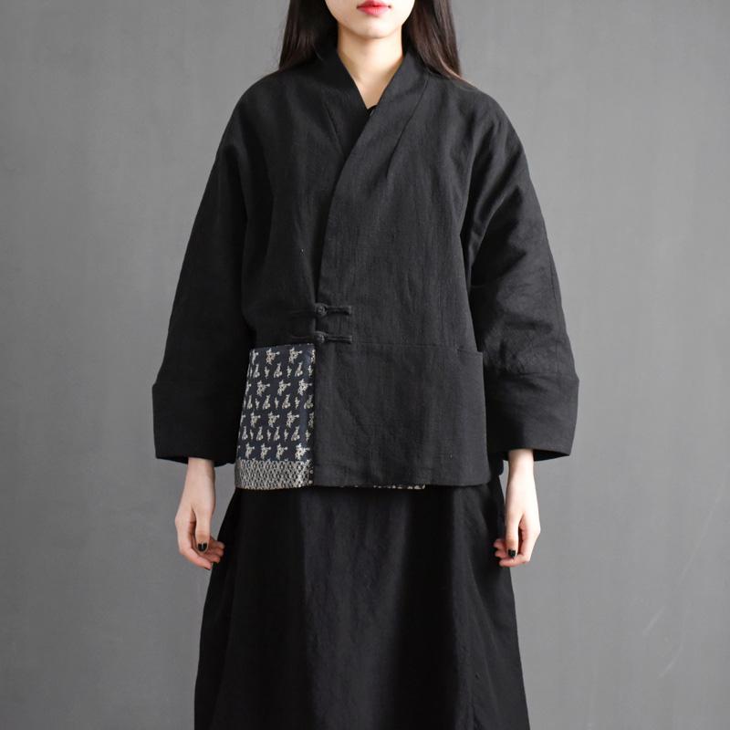 Cotton linen Chinese Style Short Retro Jacket Jan 2021-New Arrival One Size Thick Black 