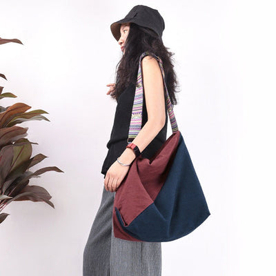 Cotton Linen Color Block Casual Bag Of Large Capacity Crossbody Bag ACCESSORIES One Size Color Block 