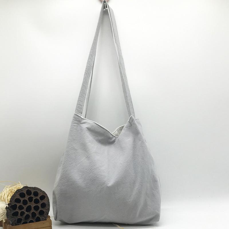 Cotton Linen Double-Layer Padded Shoulder Bag May 2021 New-Arrival One size Light Gray 