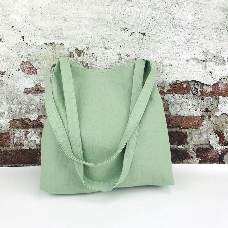Cotton Linen Double-Layer Padded Shoulder Bag May 2021 New-Arrival One size Light Green 