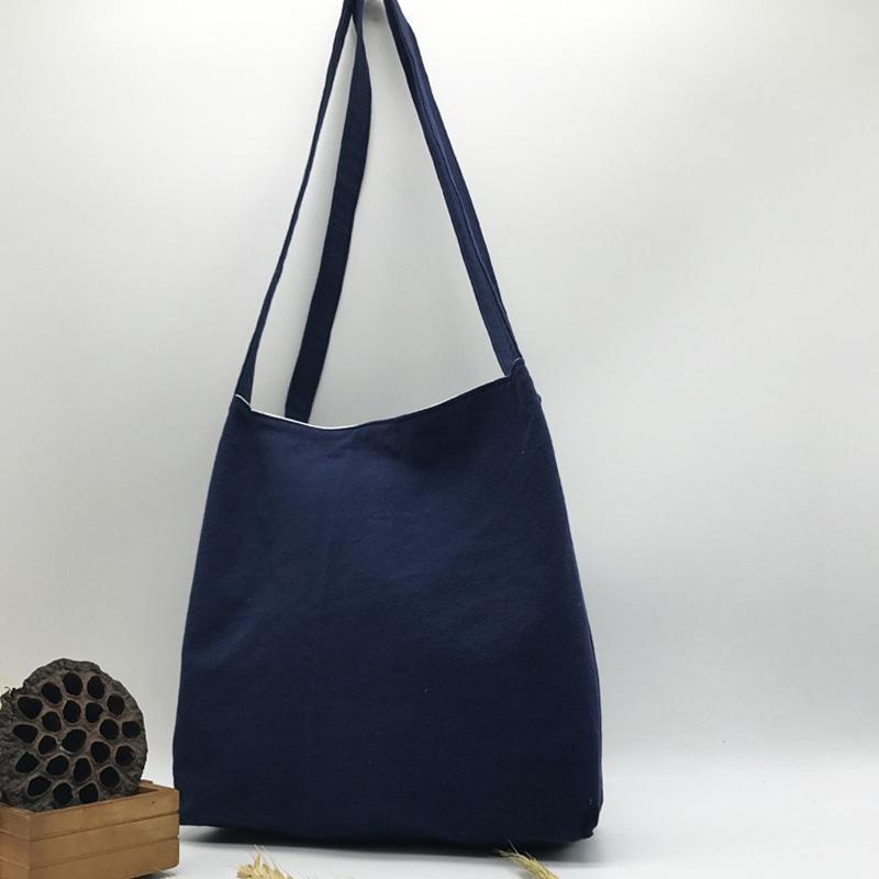 Cotton Linen Double-Layer Padded Shoulder Bag May 2021 New-Arrival One size Navy Blue 
