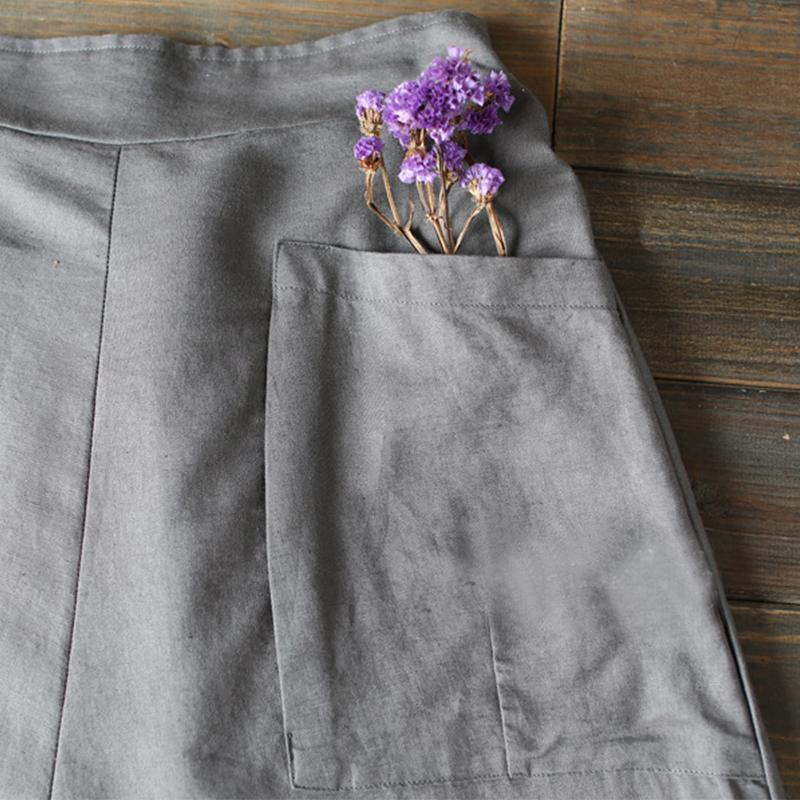 Cotton Linen Elastic Waist Pants With Pockets