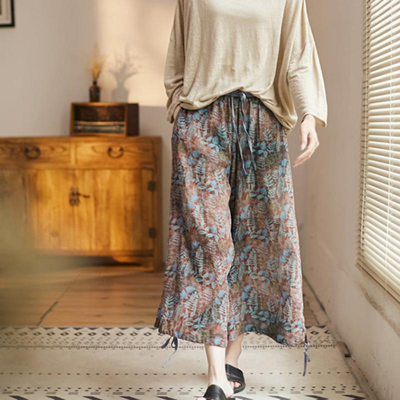 Cotton Linen Loose Printed Cropped Pants June 2020-New Arrival 