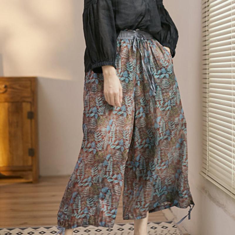 Cotton Linen Loose Printed Cropped Pants