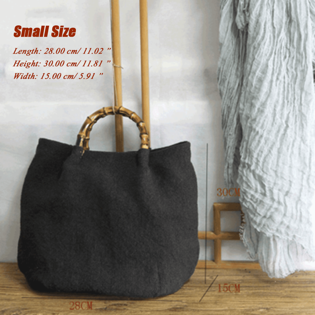 Cotton Linen Simple Bamboo Rattan Handle Casual Bag Crossbody Bag