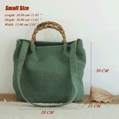 Cotton Linen Simple Bamboo Rattan Handle Casual Bag Crossbody Bag ACCESSORIES Small Black 