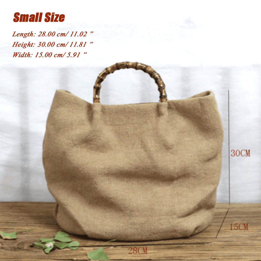Cotton Linen Simple Bamboo Rattan Handle Casual Bag Crossbody Bag