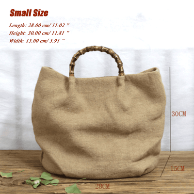 Cotton Linen Simple Bamboo Rattan Handle Casual Bag Crossbody Bag ACCESSORIES Small Khaki 