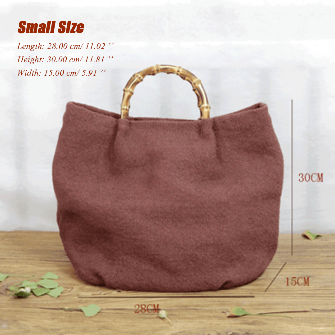 Cotton Linen Simple Bamboo Rattan Handle Casual Bag Crossbody Bag ACCESSORIES Small Red 