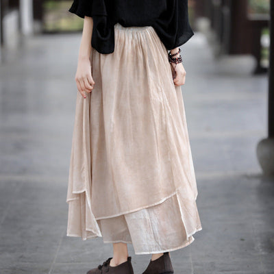 Cotton Linen Summer Solid Patchwork Casual Skirt