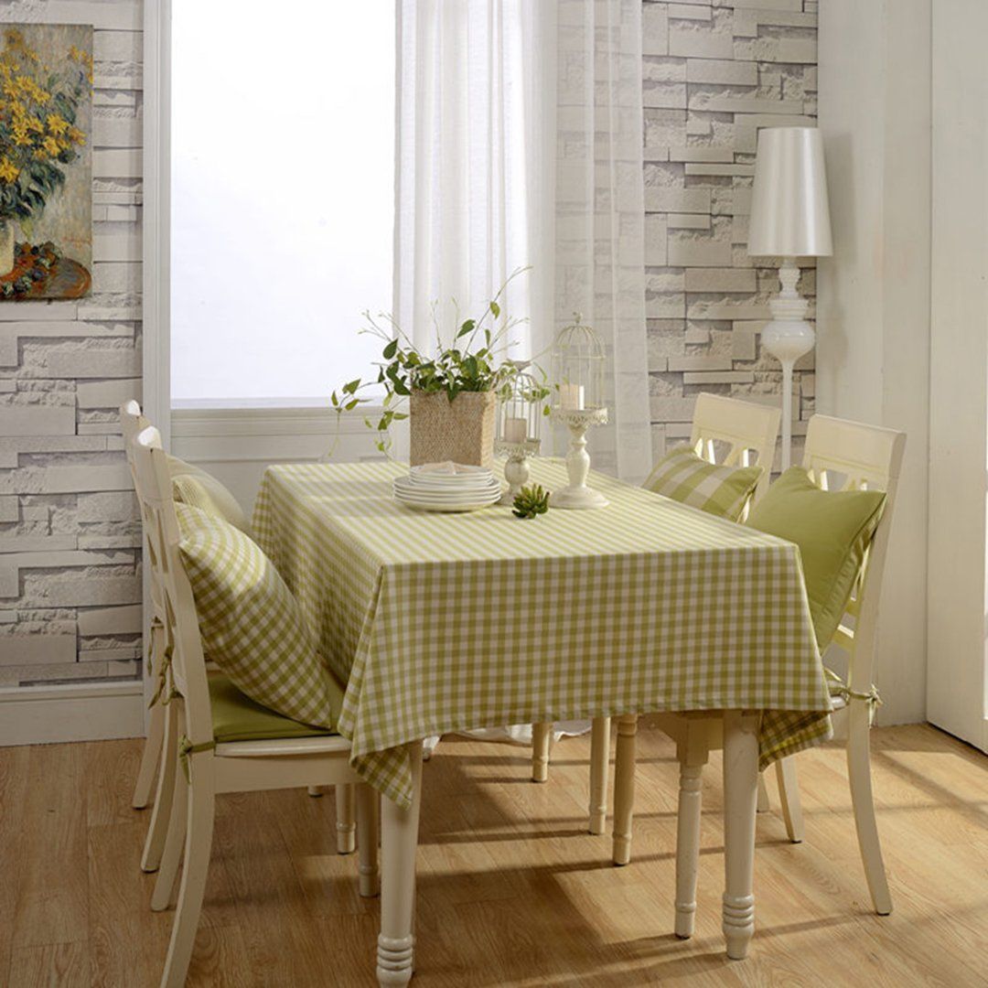 Cotton Linen Tea Plaid Tablecloth Rural Rectangular Table Cloth Home Linen 90*90cm Green 