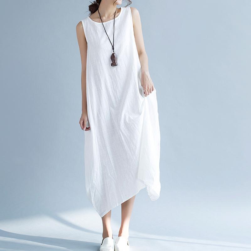Cotton Linen Vest Sleeveless Dress May 2021 New-Arrival M White 