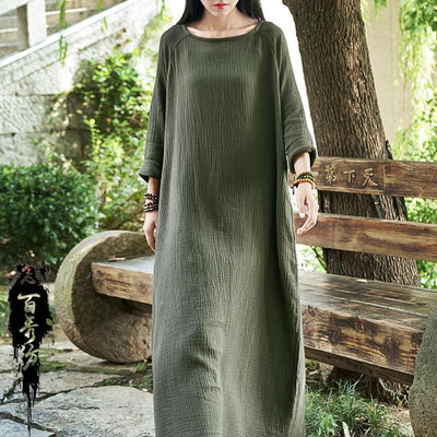 Cotton Linen Women's Loose Dress May 2021 New-Arrival One Size Agarwood 