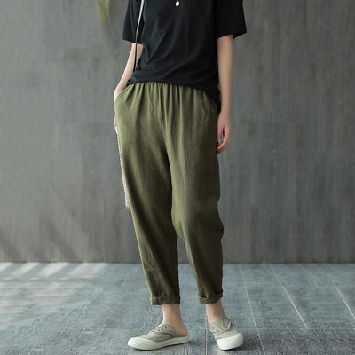 Cotton Llinen Spring Elastic Waist Comfortable Pants 2019 April New M Army Green 
