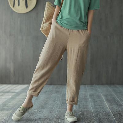 Cotton Llinen Spring Elastic Waist Comfortable Pants 2019 April New M Khaki 